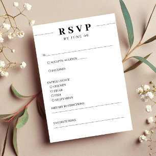 Einfache Hochzeit in Weiß und Schwarz RSVP Karte