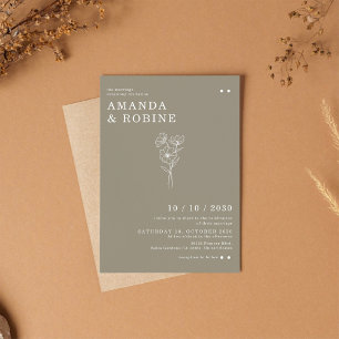 Einfache Hochzeit Minimalistischer Blume Einladung