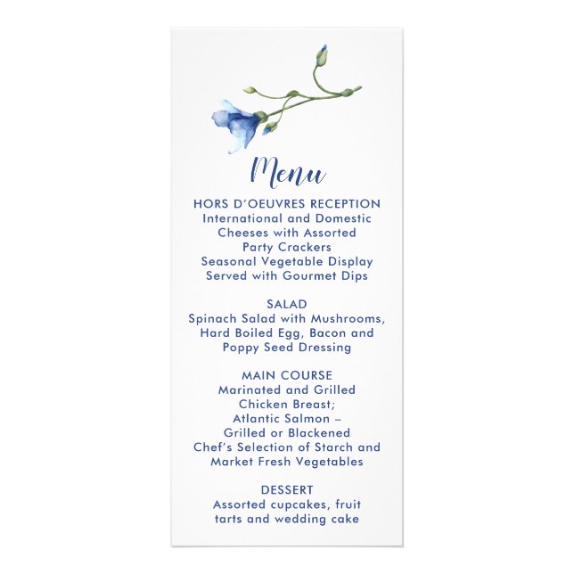 Einfache Hochzeit mit Aquarellblau-Blume | Menü (Vorne)