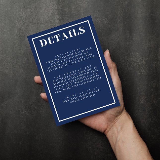 Einfache Hochzeit mit blauem Grenzblatt Begleitkarte (Simple Nautical Blue White Border Wedding Enclosure Card
)