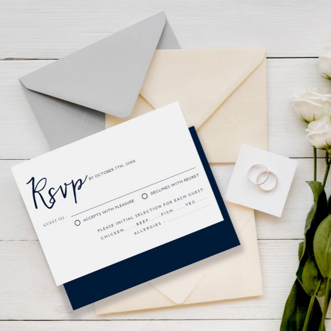 Einfache Hochzeit mit blauem Kalligrafie RSVP Karte (Von Creator hochgeladen)