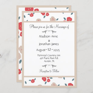 Einfache Hochzeit mit Blumenrot Hübsch Einladung
