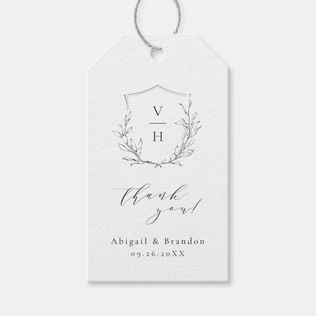 Einfache Hochzeit mit botanischem Wappen Geschenkanhänger (Vorderseite)
