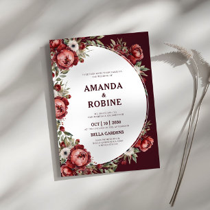 Einfache Hochzeit mit Burgund-Floral Einladung