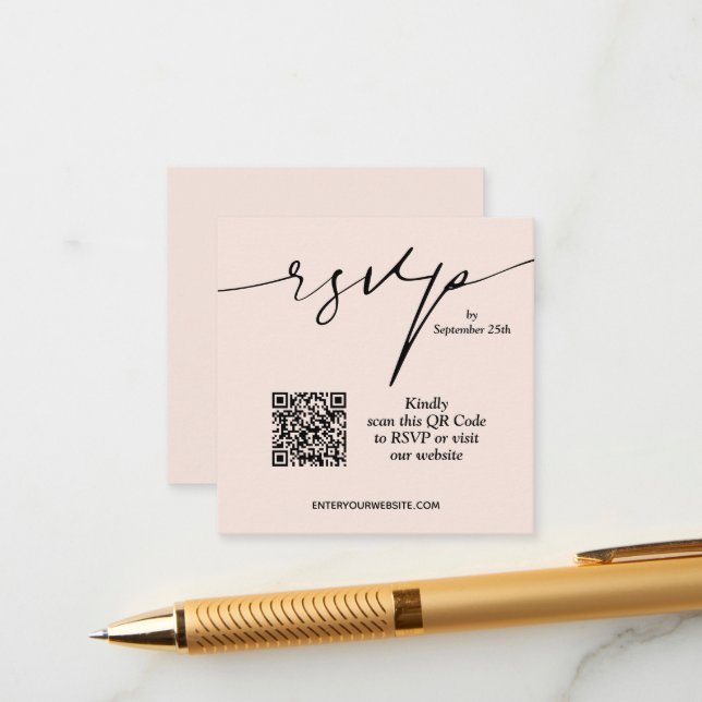 Einfache Hochzeit mit Chic Blush Pink QR Code Begleitkarte (Vorderseite/Rückseite Beispiel)