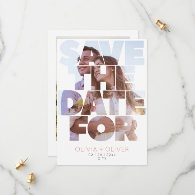 Einfache Hochzeit mit elegantem Foto Save The Date (Vorderseite/Rückseite Beispiel)
