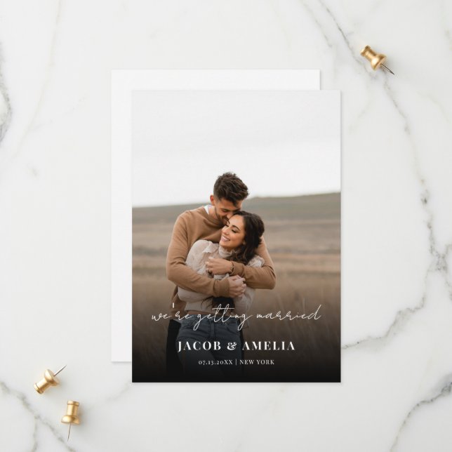 Einfache Hochzeit mit elegantem Skript-Foto Save The Date (Vorderseite/Rückseite Beispiel)