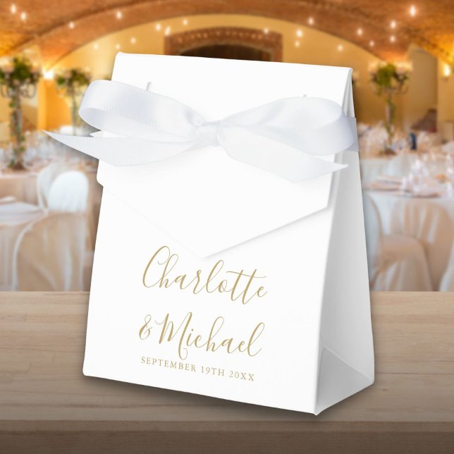 Einfache Hochzeit mit Gold und Weiß Geschenkschachtel (Simple Gold And White Script Wedding Favor Box)