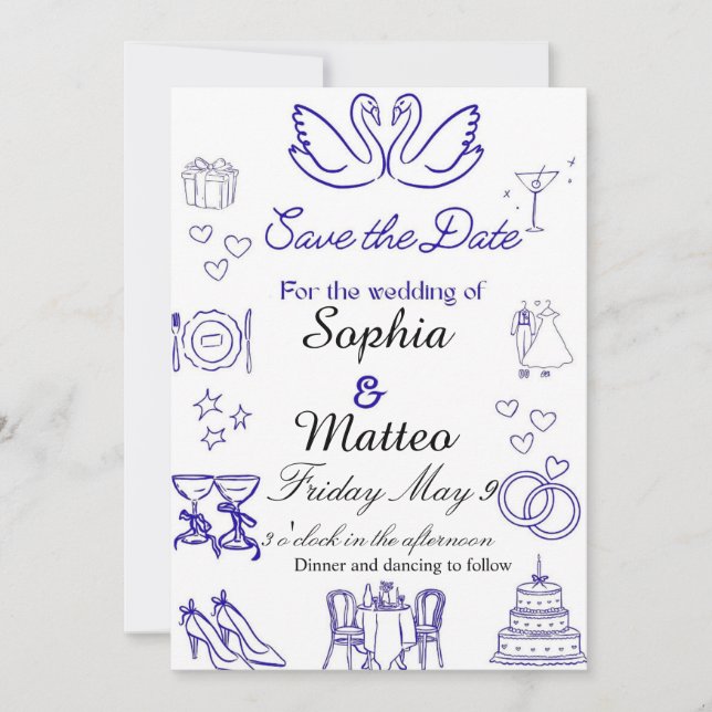 Einfache Hochzeit mit Grafiken  Einladung (Vorderseite)