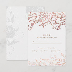 Einfache Hochzeit mit heller Rose, graue Kupferflo RSVP Karte