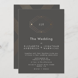 Einfache Hochzeit mit moderner geometrischer Gold- Einladung