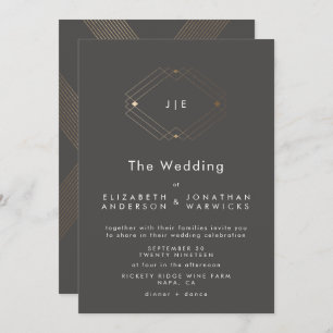 Einfache Hochzeit mit moderner geometrischer Gold- Einladung