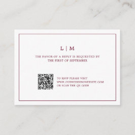 Einfache Hochzeit mit QR-Code für Burgundy Monogra Mitteilungskarte