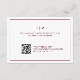 Einfache Hochzeit mit QR-Code für Burgundy Monogra RSVP Karte