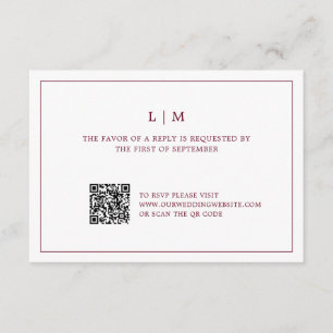 Einfache Hochzeit mit QR-Code für Burgundy Monogra RSVP Karte