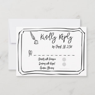 Einfache Hochzeit mit Schwarz und Weiß RSVP Karte