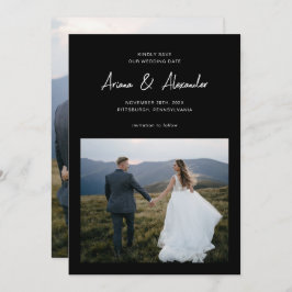 Einfache Hochzeit mit Schwarz-weißem Foto Save The Date