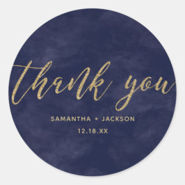Einfache Hochzeit mit Wasser und Gold Monogram Runder Aufkleber