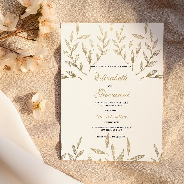 Einfache Hochzeit mit weißem Blattgold Einladung (Simple luxury white gold foliage floral wedding)