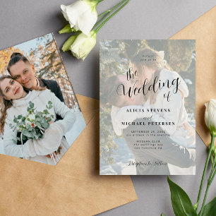 Einfache Hochzeit mit weißem Overlay-Foto Einladung
