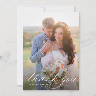 Einfache Hochzeit mit weißer Kalligrafie Dankeskarte