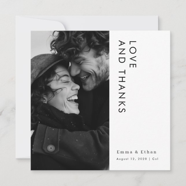 Einfache Hochzeit moderner Typografie-Fotos Dankeskarte (Vorderseite)