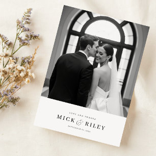 Einfache Hochzeit moderner Typografie-Fotos Dankeskarte