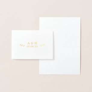 Einfache Hochzeit Monogramm Botanisches Leaf Gold  Folienkarte