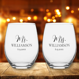 Einfache Hochzeit Mr. Mrs. Names Date Custom Weinglas Ohne Stiel