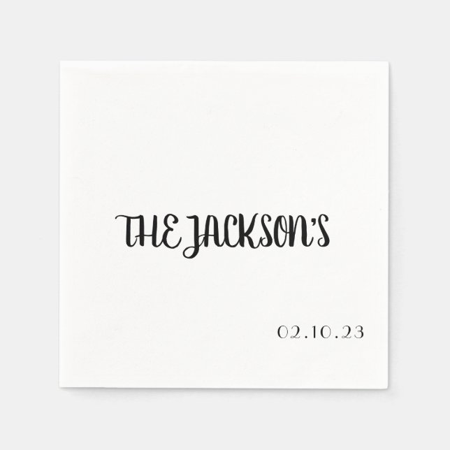 Einfache Hochzeit Napkin mit Nachname von Paaren Serviette (Vorderseite)