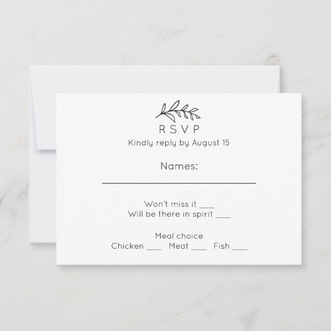 Einfache Hochzeit rsvp. Schwarzweißkarte RSVP Karte (Vorderseite)