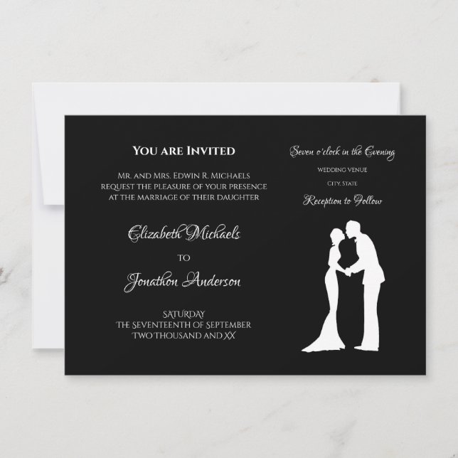 Einfache Hochzeit Schwarz/Weiß Braut und Bräuche Einladung (Vorderseite)