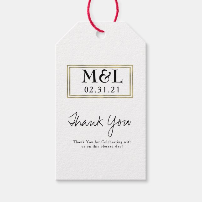 Einfache Hochzeit Vielen Dank Imitate Gold Square  Geschenkanhänger (Vorderseite)
