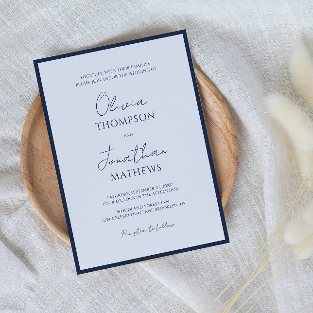 Einfache Hochzeit von Blue Border Einladung (Von Creator hochgeladen)