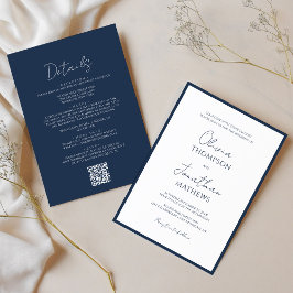 Einfache Hochzeit von Blue Border Script QR Code Einladung