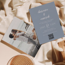 Einfache Hochzeit von Blue Script Foto QR Code