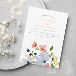 Einfache Hochzeit von Boho Blau und Rosa Einladung