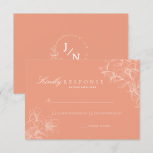 Einfache Hochzeit von Boho Chic Floral Coral RSVP Karte