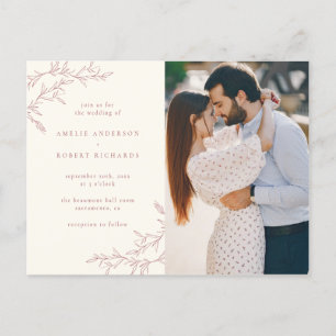Einfache Hochzeit von Creme & Mute Red Foliage Fot Einladungspostkarte