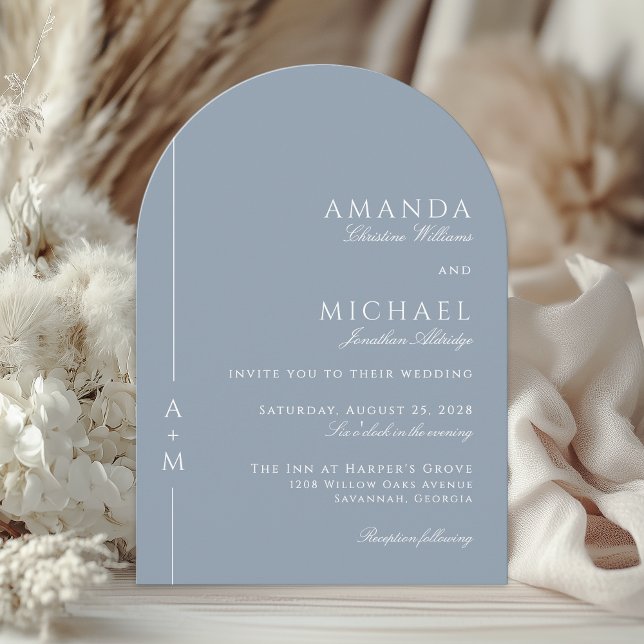 Einfache Hochzeit von dunkelblauem, elegantem Mono Einladung (Available in both printed and instant download digital formats.)