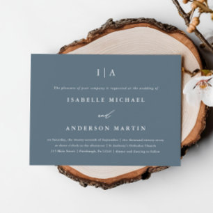 Einfache Hochzeit von Dusty Blue Monogram Einladung