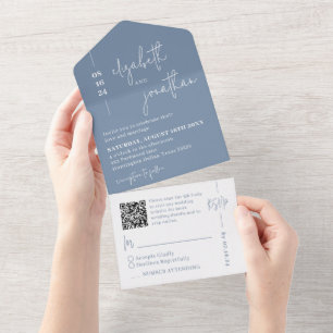 Einfache Hochzeit von Dusty Blue QR Code Klassisch All In One Einladung