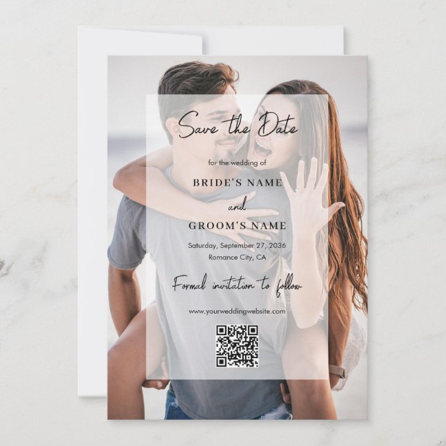 Einfache Hochzeit von Elegant-2-Foto-Overlay-QR-Co Save The Date (Vorderseite)