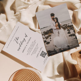 Einfache Hochzeit von elegantem Script-Foto QR-Cod Einladung