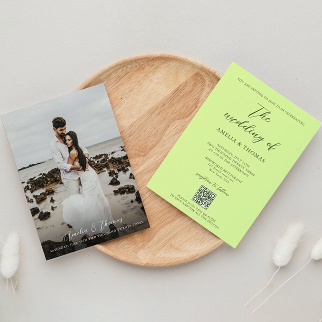 Einfache Hochzeit von elegantem Script Lime Green  Einladung (Von Creator hochgeladen)