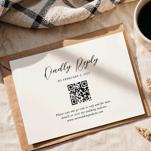 Einfache Hochzeit von elegantem Script Qr Code RSVP Karte (Von Creator hochgeladen)