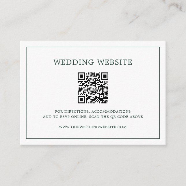 Einfache Hochzeit von Forest Green Monogram QR Cod Begleitkarte (Vorderseite)