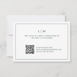 Einfache Hochzeit von Forest Green Monogram QR Cod RSVP Karte