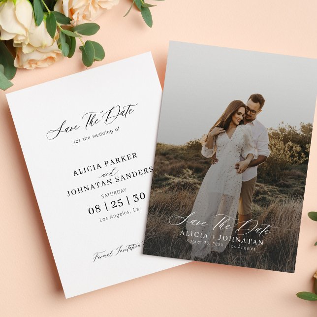 Einfache Hochzeit von Fotos mit moderner Schrift Save The Date (Von Creator hochgeladen)
