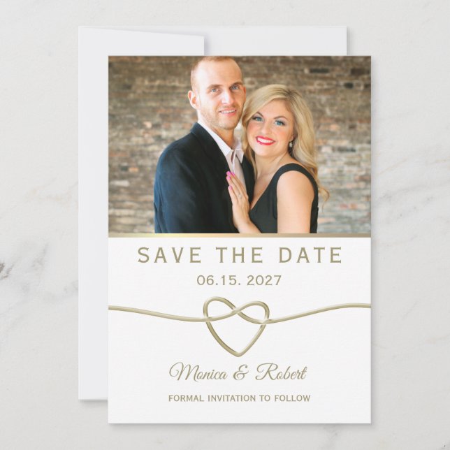 Einfache Hochzeit von Gold-Foto Save The Date (Vorderseite)